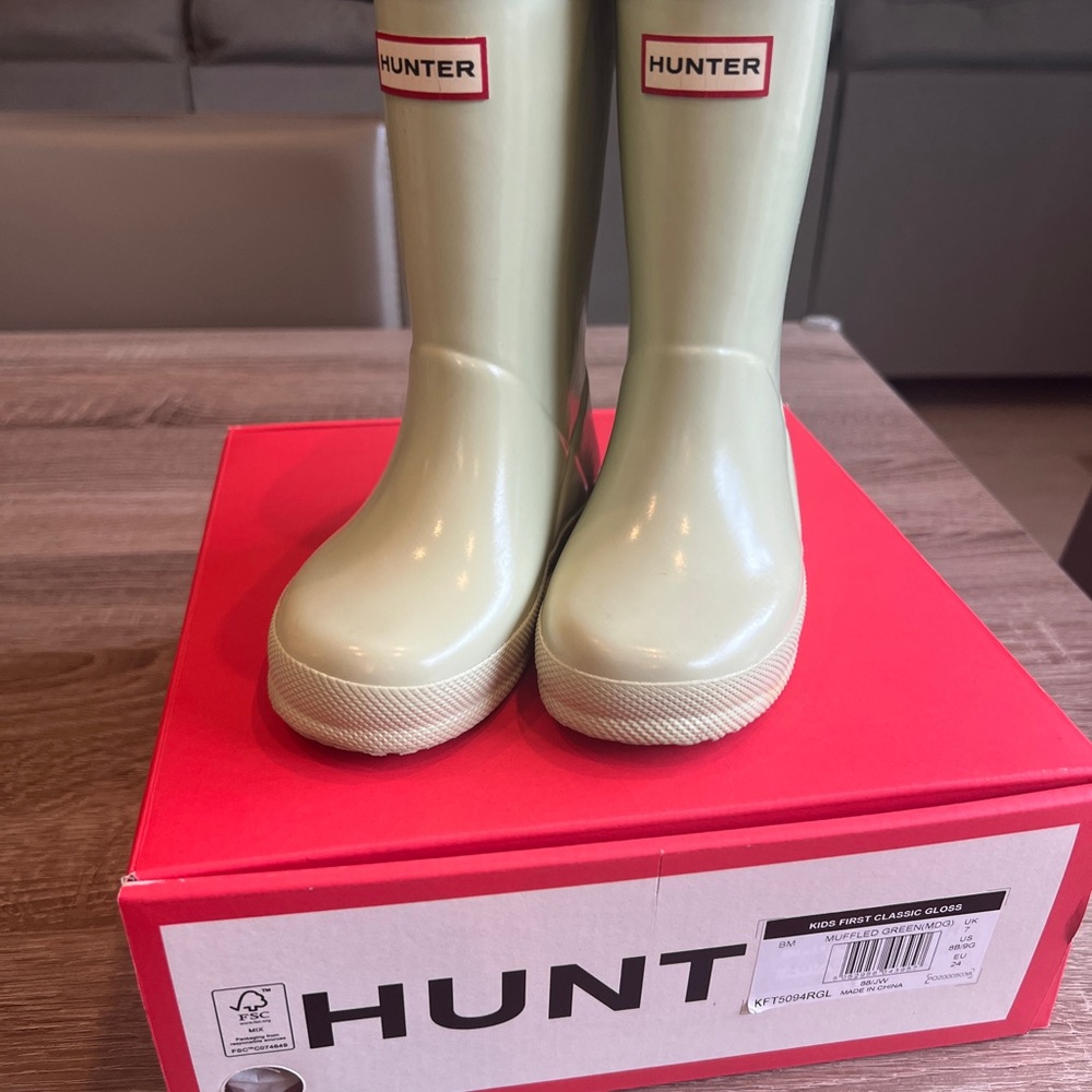 Hunter Kids First Classic Rain Boots - Muffled Green Gloss